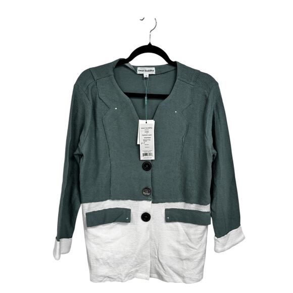 NWT Neon Buddha Green White Long Sleeve Button Down Cardigan Womens Small - Picture 1 of 7